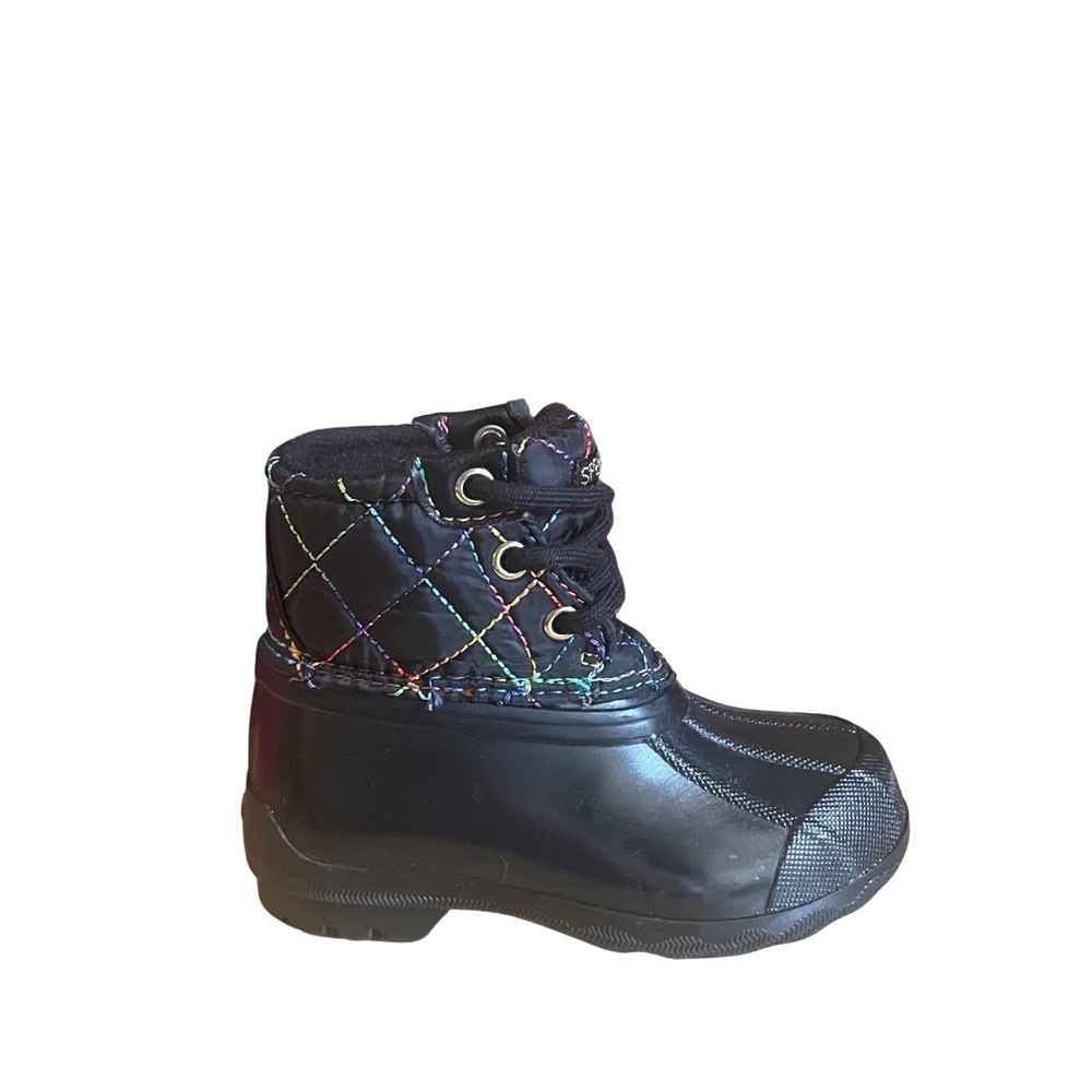 Sperry Toddler Black Quilted Duck Rain Boots | Waterproof | Size 6